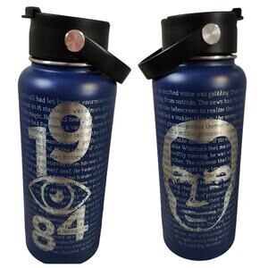 New RTIC Travel Metal Water Bottle 1984 George Orwell Etched Navy Blue Gift